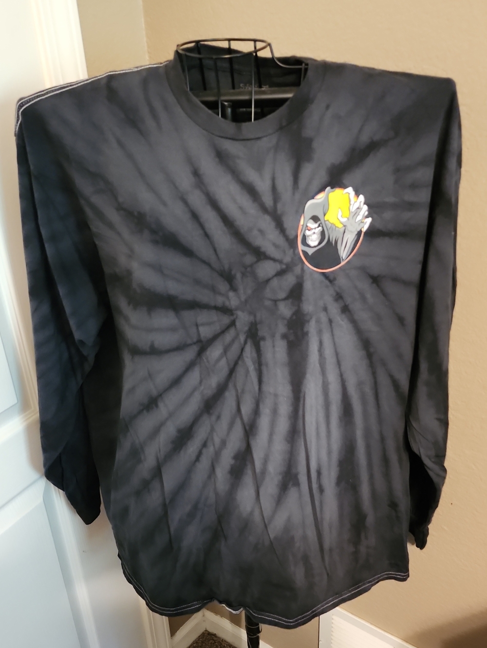Black Tie-Dye Long Sleeve Tee with Spirit Graphic